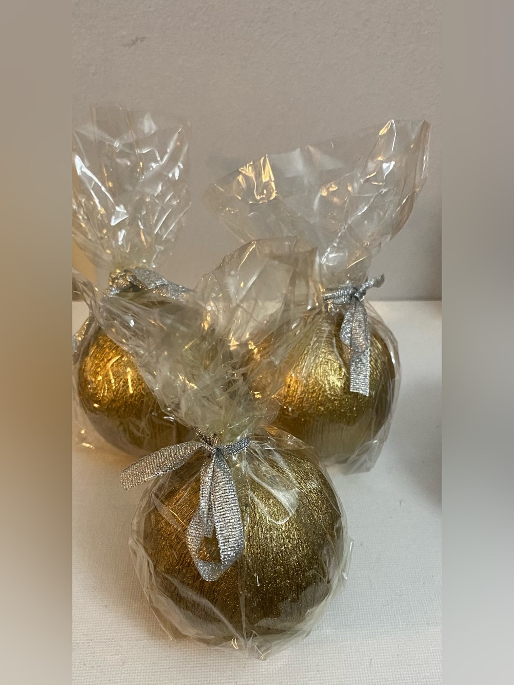 Gold Holiday Ball Candles - Decorative Wrapped Accent